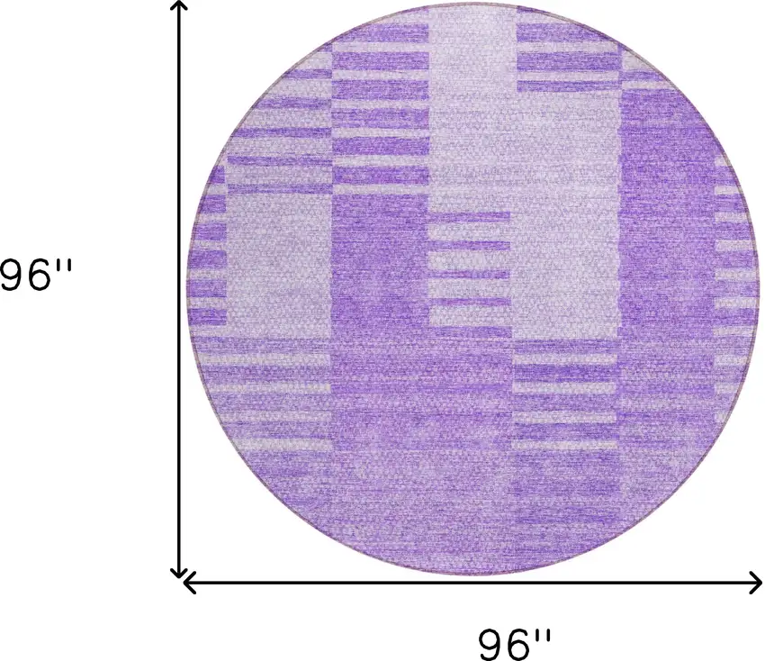 8' Lavender And Purple Round Striped Washable Indoor Outdoor Area Rug Photo 3