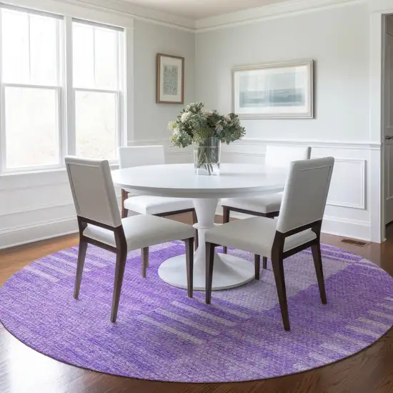 8' Lavender And Purple Round Striped Washable Indoor Outdoor Area Rug Photo 7