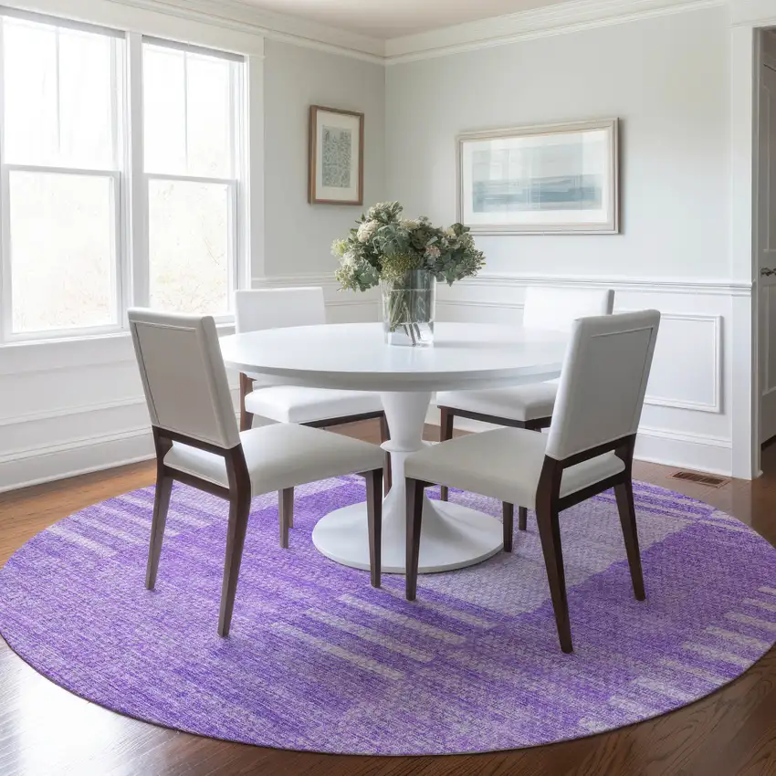 8' Lavender And Purple Round Striped Washable Indoor Outdoor Area Rug Photo 7