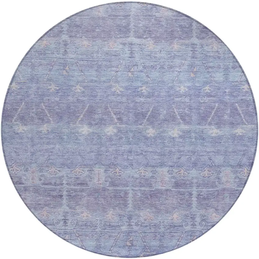 8' Lavender And Purple Round Tribal Washable Indoor Outdoor Area Rug Photo 2