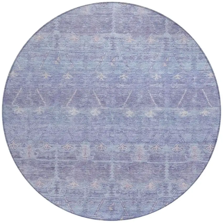 8' Lavender And Purple Round Tribal Washable Indoor Outdoor Area Rug Photo 4