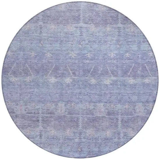8' Lavender And Purple Round Tribal Washable Indoor Outdoor Area Rug Photo 4