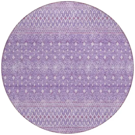 8' Lavender And Purple Round Tribal Washable Indoor Outdoor Area Rug Photo 5