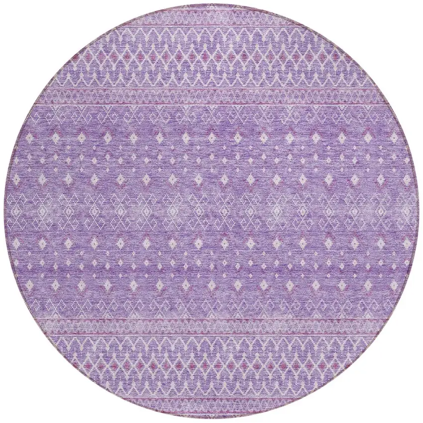 8' Lavender And Purple Round Tribal Washable Indoor Outdoor Area Rug Photo 5