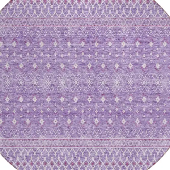 8' Lavender And Purple Round Tribal Washable Indoor Outdoor Area Rug Photo 4