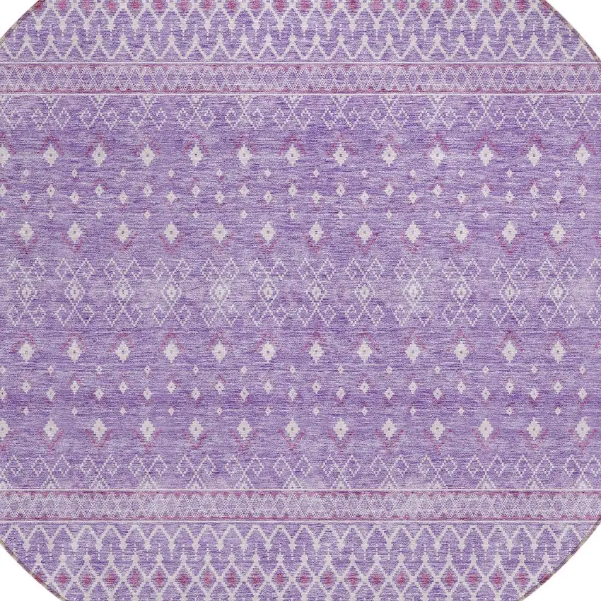 8' Lavender And Purple Round Tribal Washable Indoor Outdoor Area Rug Photo 4