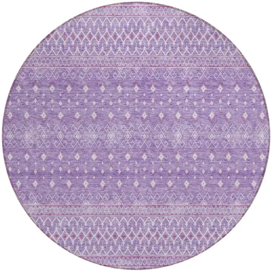 8' Lavender And Purple Round Tribal Washable Indoor Outdoor Area Rug Photo 1