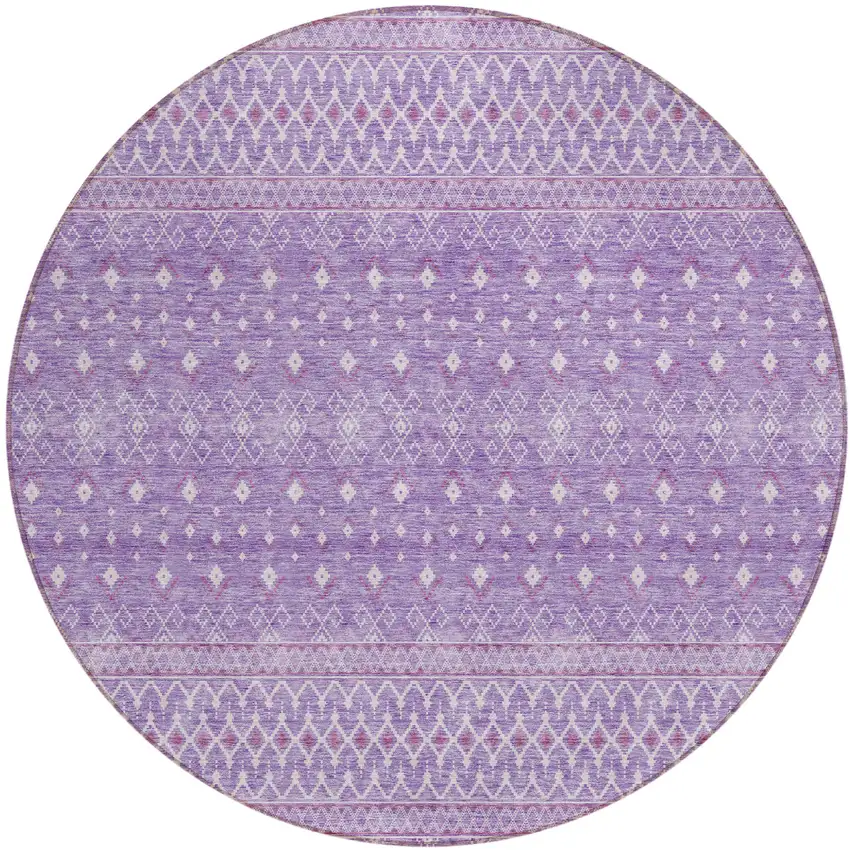 8' Lavender And Purple Round Tribal Washable Indoor Outdoor Area Rug Photo 1
