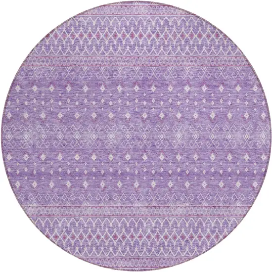8' Lavender And Purple Round Tribal Washable Indoor Outdoor Area Rug Photo 1