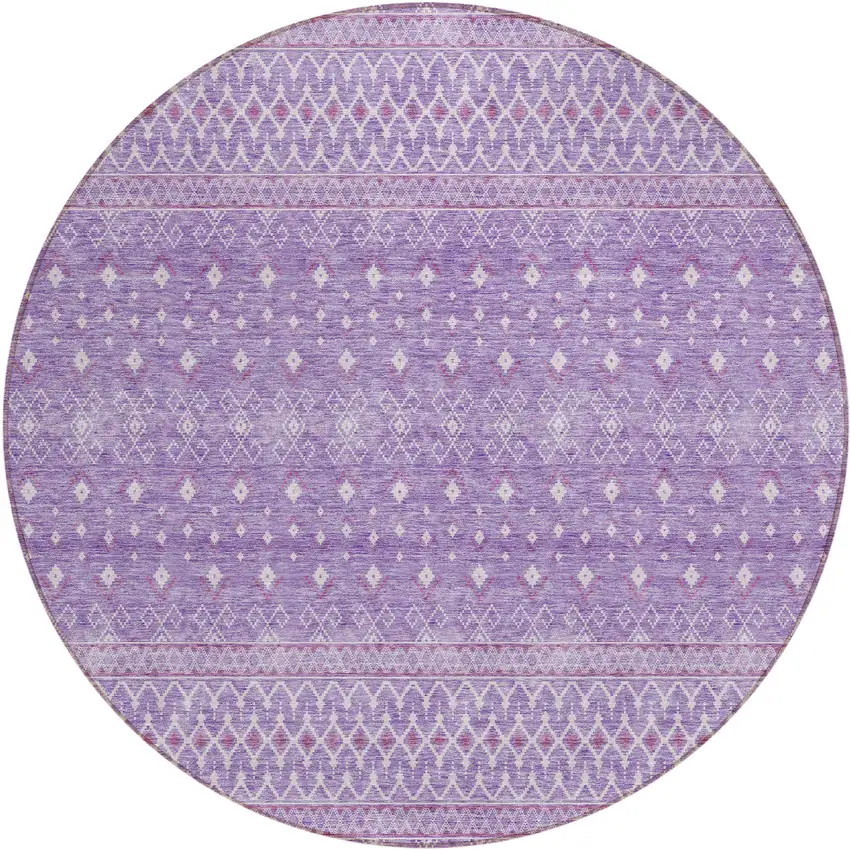 8' Lavender And Purple Round Tribal Washable Indoor Outdoor Area Rug Photo 1