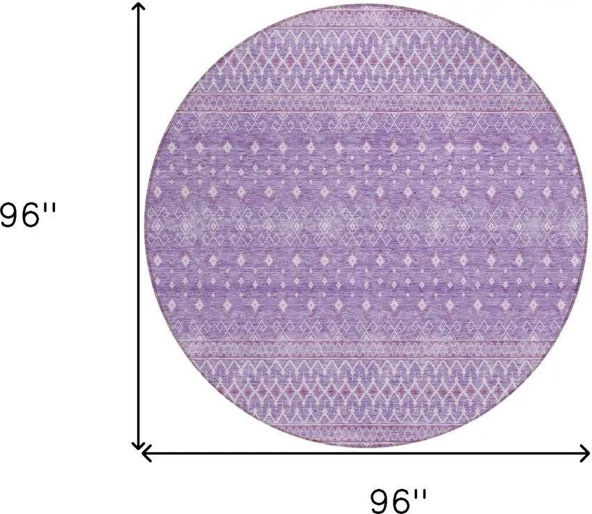 8' Lavender And Purple Round Tribal Washable Indoor Outdoor Area Rug Photo 8