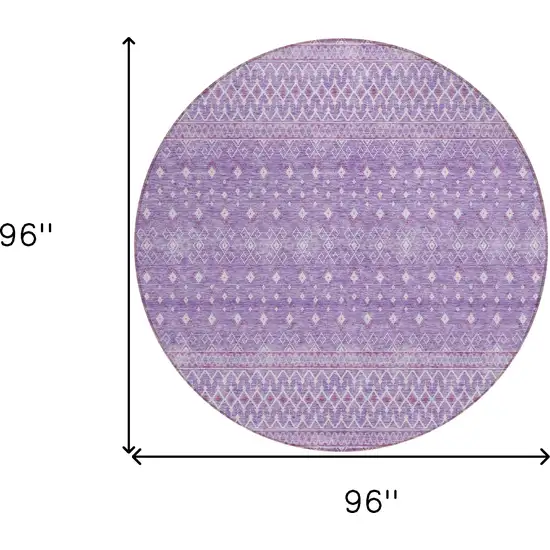 8' Lavender And Purple Round Tribal Washable Indoor Outdoor Area Rug Photo 8