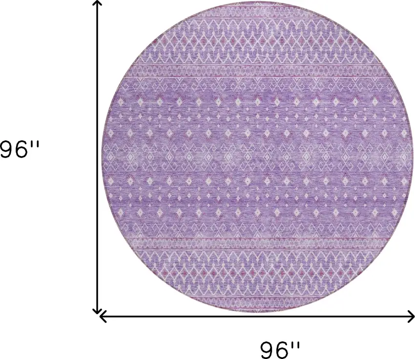 8' Lavender And Purple Round Tribal Washable Indoor Outdoor Area Rug Photo 8