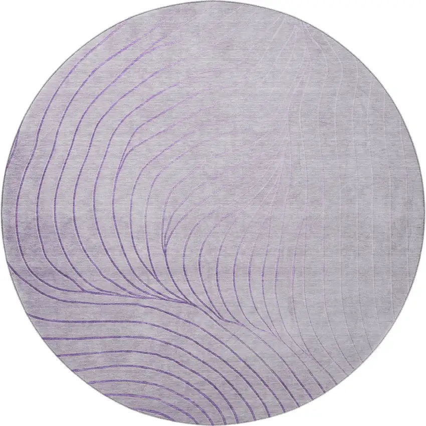 8' Lavender And Silver Abstract Washable Round Rug With UV Protection Photo 4