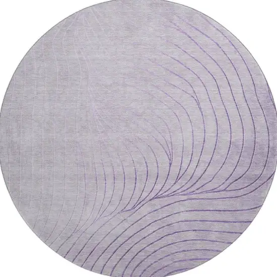 8' Lavender And Silver Abstract Washable Round Rug With UV Protection Photo 3