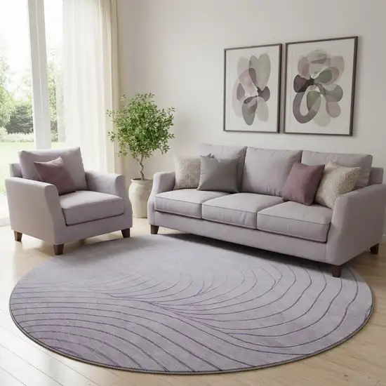 8' Lavender And Silver Abstract Washable Round Rug With UV Protection Photo 2