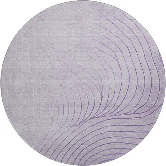 8' Lavender And Silver Abstract Washable Round Rug With UV Protection Photo 1