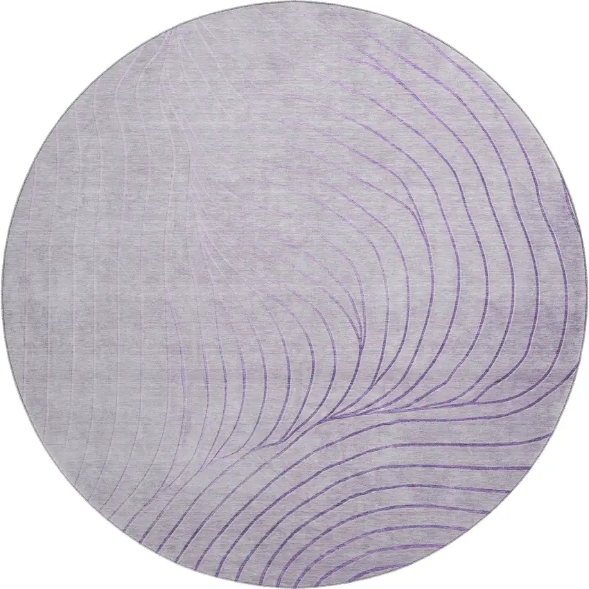 8' Lavender And Silver Abstract Washable Round Rug With UV Protection Photo 1