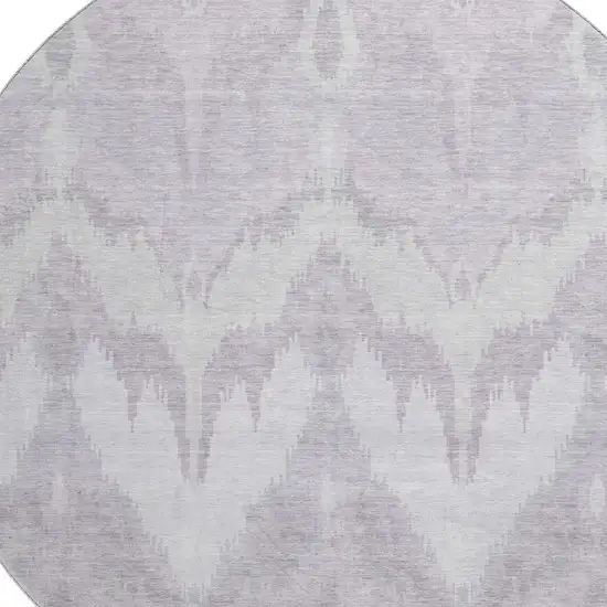 8' Lavender And Silver Ikat Washable Round Rug With UV Protection Photo 3