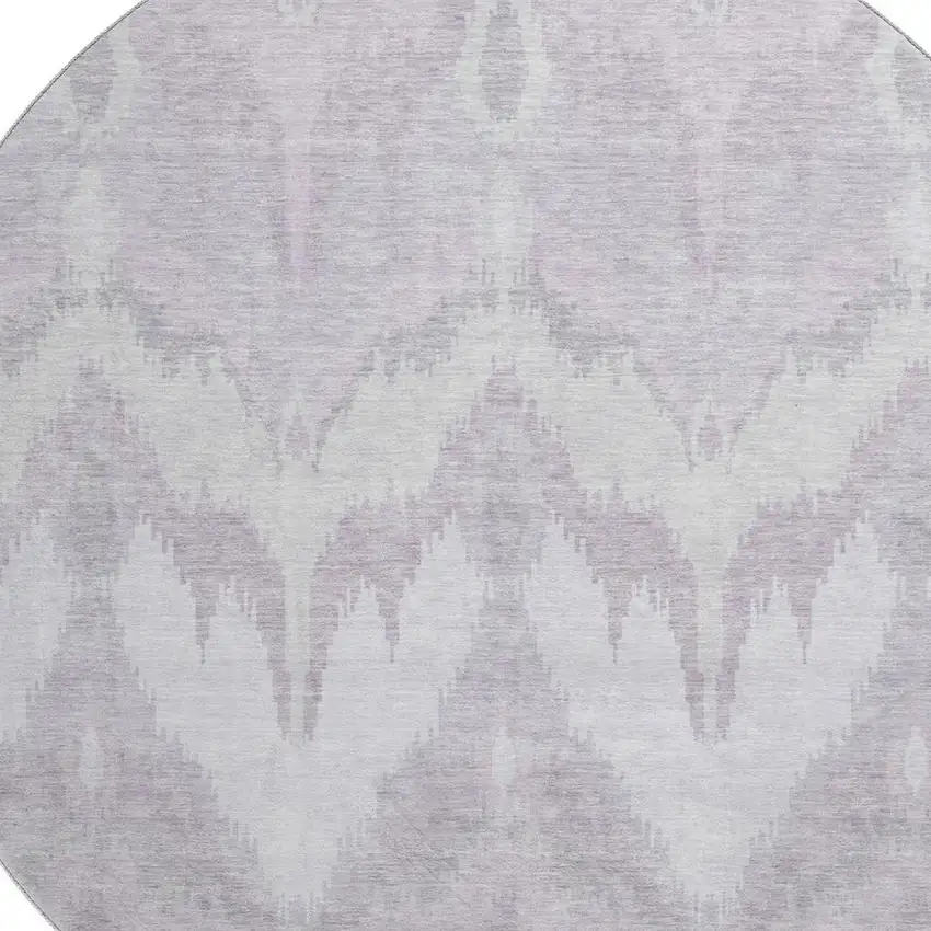 8' Lavender And Silver Ikat Washable Round Rug With UV Protection Photo 3