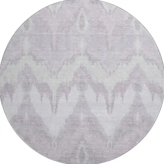 8' Lavender And Silver Ikat Washable Round Rug With UV Protection Photo 4