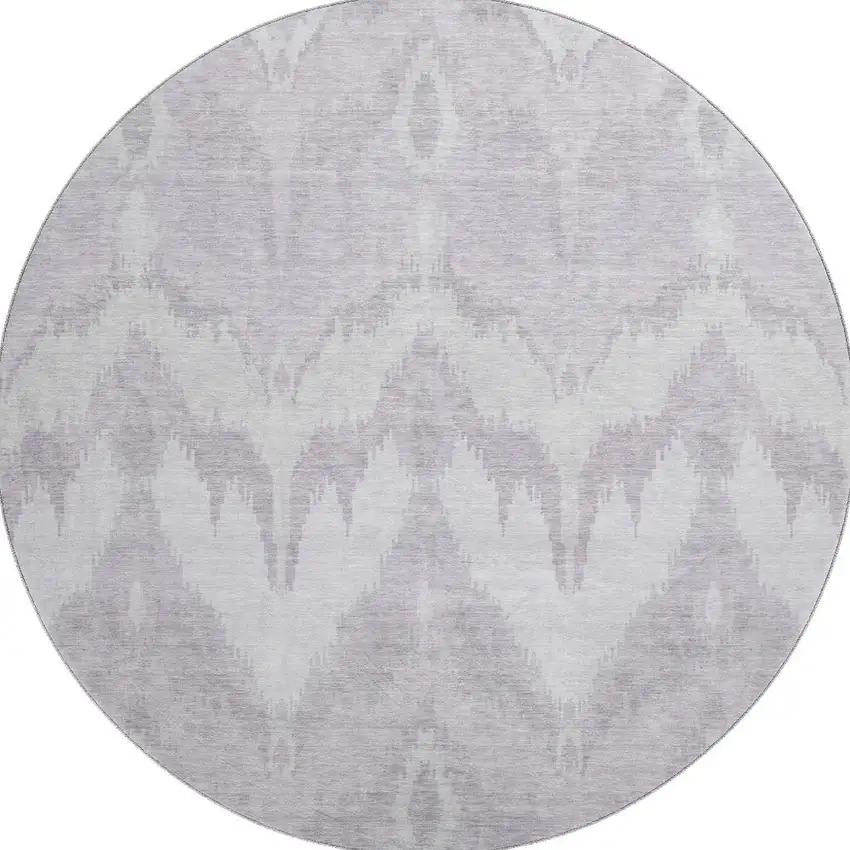 8' Lavender And Silver Ikat Washable Round Rug With UV Protection Photo 4