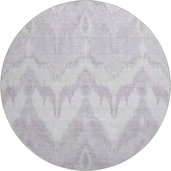 8' Lavender And Silver Ikat Washable Round Rug With UV Protection Photo 1