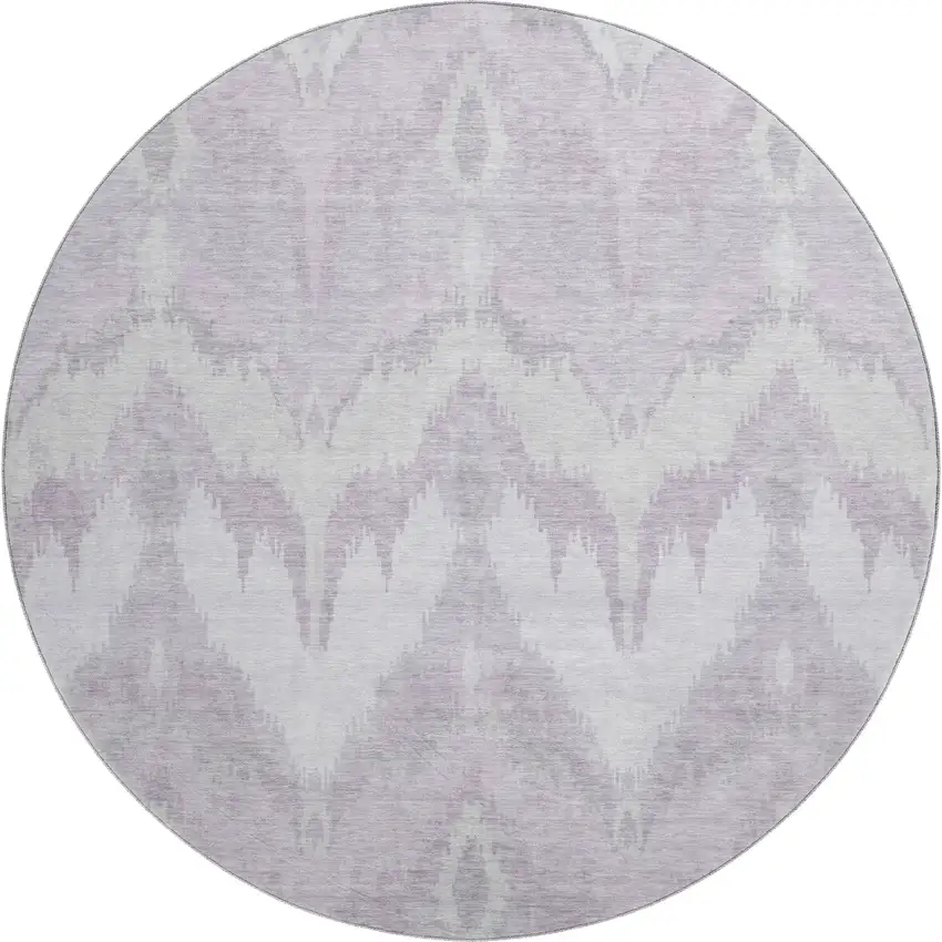 8' Lavender And Silver Ikat Washable Round Rug With UV Protection Photo 1