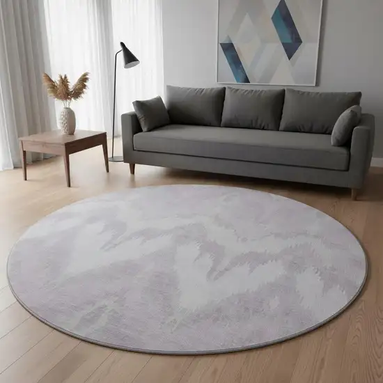 8' Lavender And Silver Ikat Washable Round Rug With UV Protection Photo 2