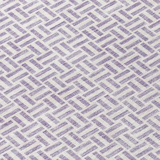 8' Lavender And Silver Round Geometric Washable Indoor Outdoor Area Rug Photo 8