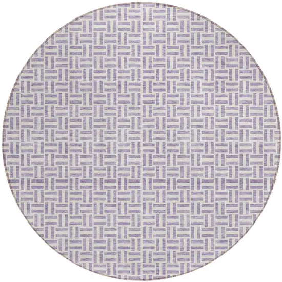8' Lavender And Silver Round Geometric Washable Indoor Outdoor Area Rug Photo 2