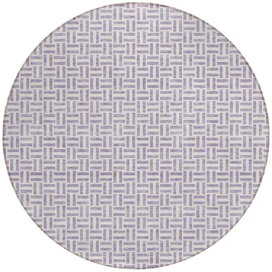8' Lavender And Silver Round Geometric Washable Indoor Outdoor Area Rug Photo 5