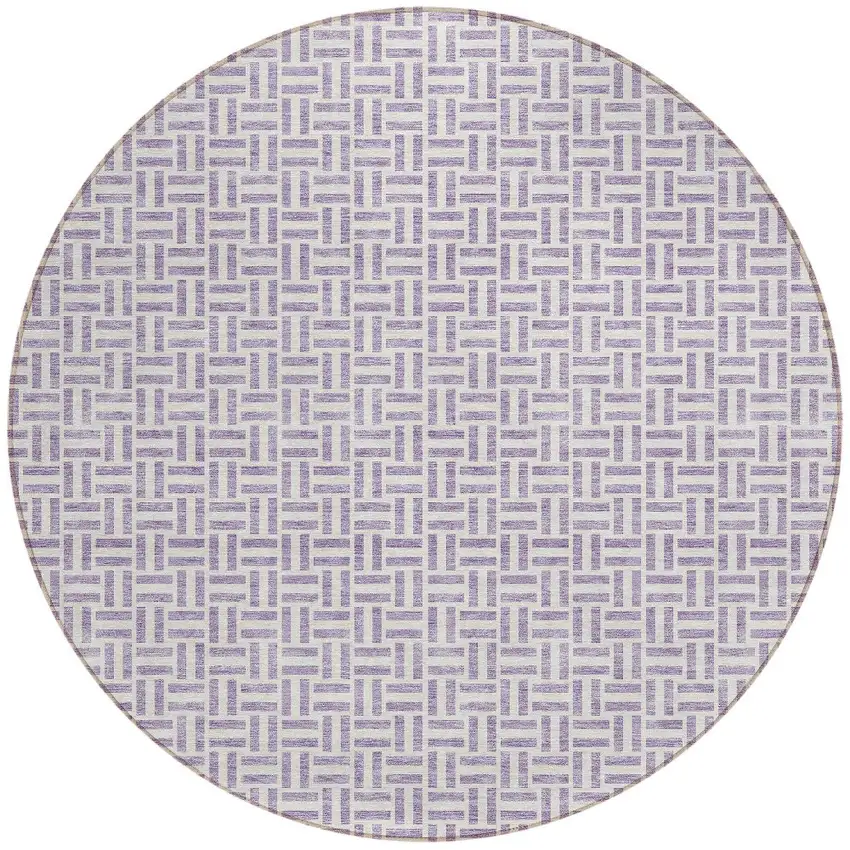 8' Lavender And Silver Round Geometric Washable Indoor Outdoor Area Rug Photo 5