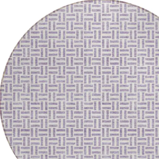 8' Lavender And Silver Round Geometric Washable Indoor Outdoor Area Rug Photo 4
