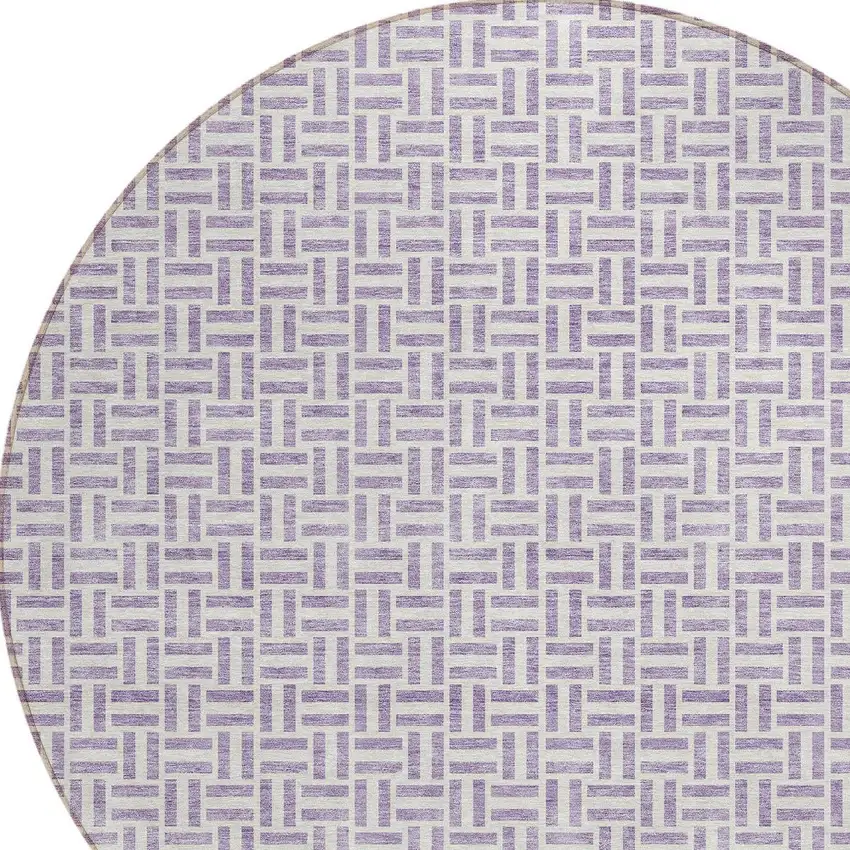 8' Lavender And Silver Round Geometric Washable Indoor Outdoor Area Rug Photo 4