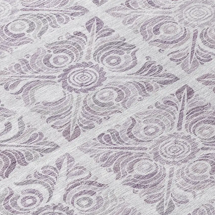 8' Lavender And Silver Round Medallion Washable Indoor Outdoor Area Rug Photo 8