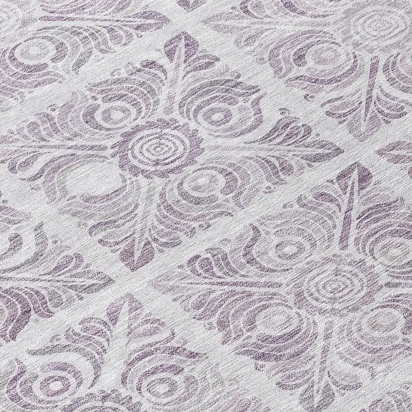 8' Lavender And Silver Round Medallion Washable Indoor Outdoor Area Rug Photo 8
