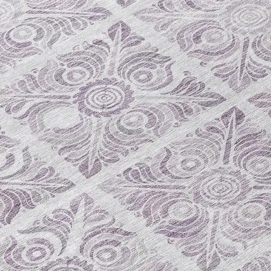 8' Lavender And Silver Round Medallion Washable Indoor Outdoor Area Rug Photo 8