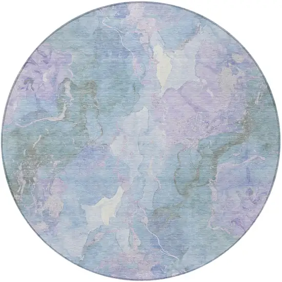 8' Lavender And Sky Blue Round Abstract Washable Indoor Outdoor Area Rug Photo 3