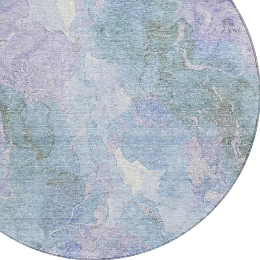 8' Lavender And Sky Blue Round Abstract Washable Indoor Outdoor Area Rug Photo 4