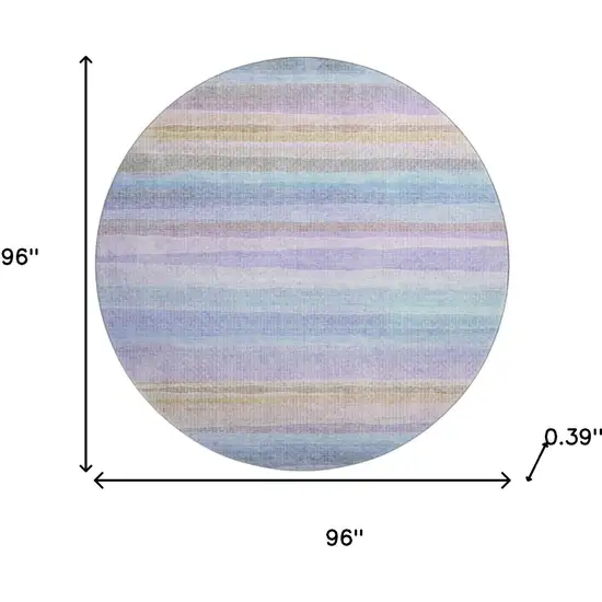8' Lavender And Sky Blue Striped Washable Round Rug With UV Protection Photo 8