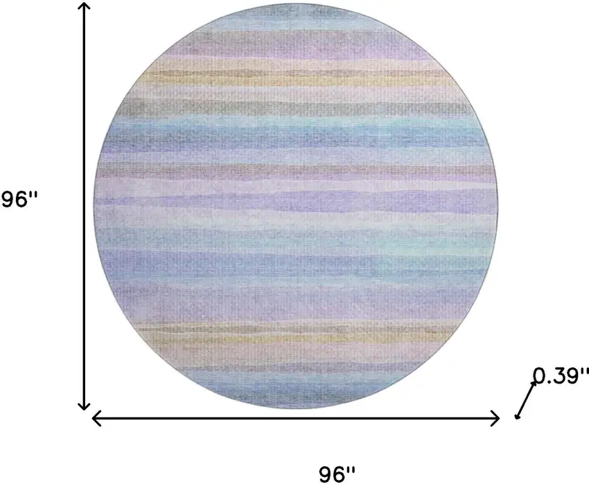 8' Lavender And Sky Blue Striped Washable Round Rug With UV Protection Photo 8
