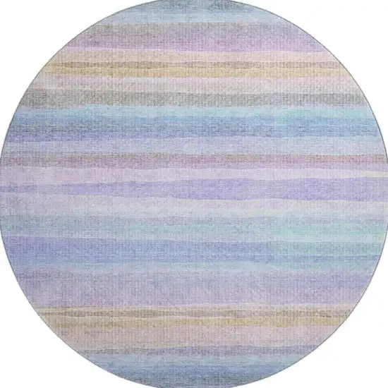 8' Lavender And Sky Blue Striped Washable Round Rug With UV Protection Photo 3