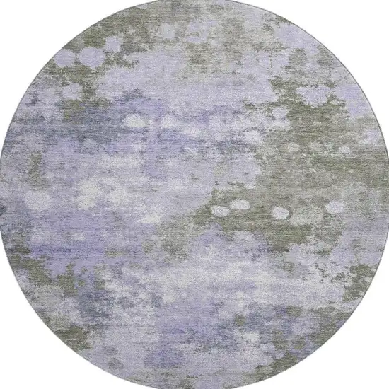 8' Lavender And Taupe Abstract Washable Round Rug With UV Protection Photo 4