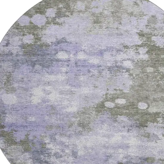8' Lavender And Taupe Abstract Washable Round Rug With UV Protection Photo 3