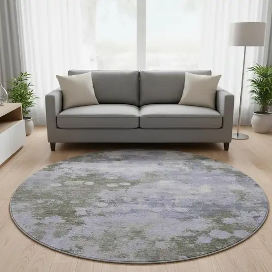 8' Lavender And Taupe Abstract Washable Round Rug With UV Protection Photo 2