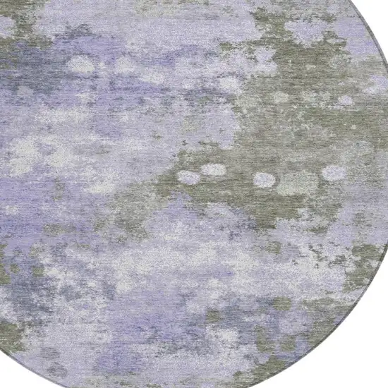 8' Lavender And Taupe Round Abstract Washable Indoor Outdoor Area Rug Photo 8