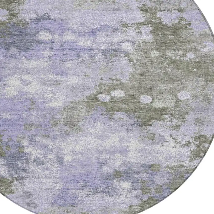 8' Lavender And Taupe Round Abstract Washable Indoor Outdoor Area Rug Photo 8