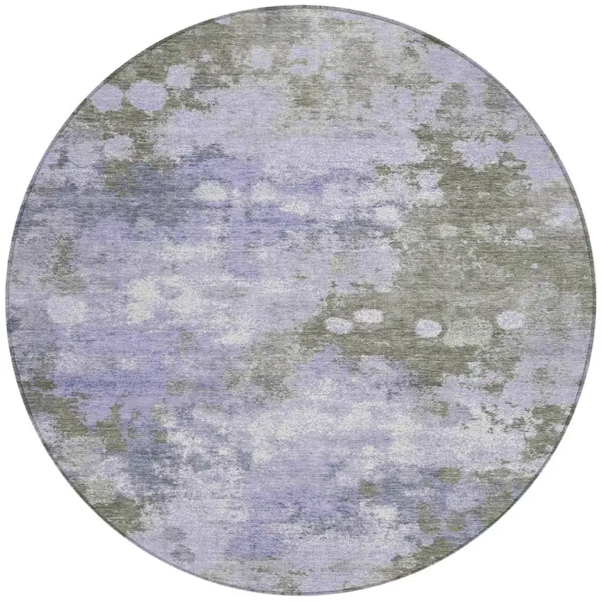 8' Lavender And Taupe Round Abstract Washable Indoor Outdoor Area Rug Photo 3