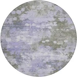 Photo of 8' Lavender And Taupe Round Abstract Washable Indoor Outdoor Area Rug